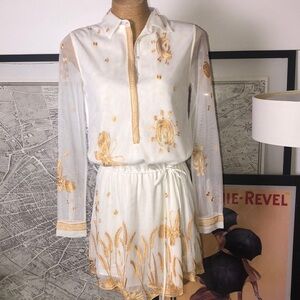 Diane von Furstenberg
Delphina Embroidered Drawstring Dress, Ivory/Gold Size 8